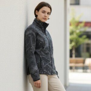 Eddie Bauer Small Geometric Dark Grey Fleece Full Zip Windbreaker Hiking Outdoor